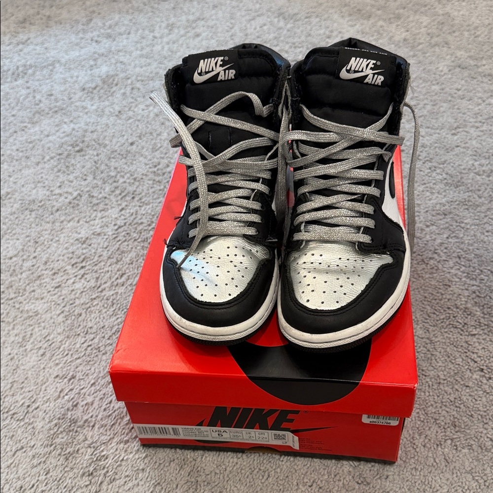 Black and Silver Air Jordan Sneakers